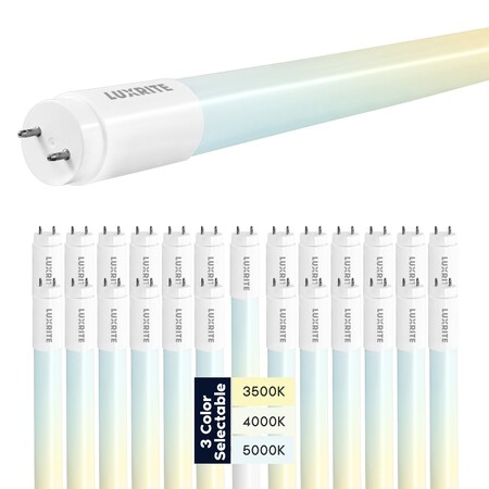 Luxrite 4FT T8 LED Tube Light Bulbs 13W 32W Equivalent 1950LM 3CCT 3500K-5000K Universal, 25PK LR34237-25PK